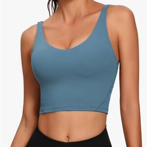Blue Sports Bra Longline Crop Tank Top